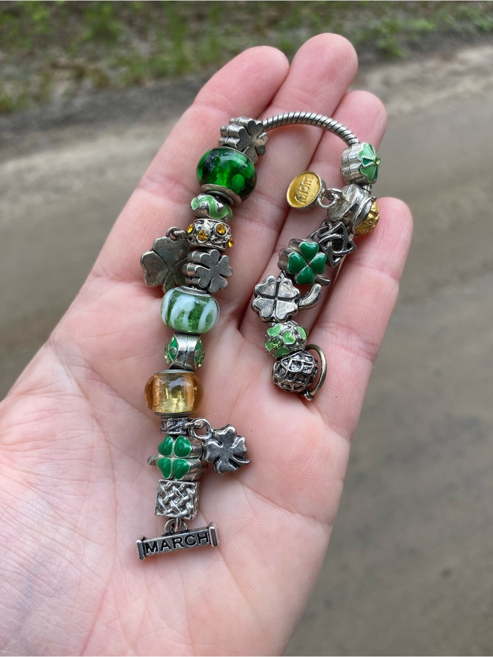 Willabee and Ward Charm Bracelet - March Shamrock Lucky Clover Theme
